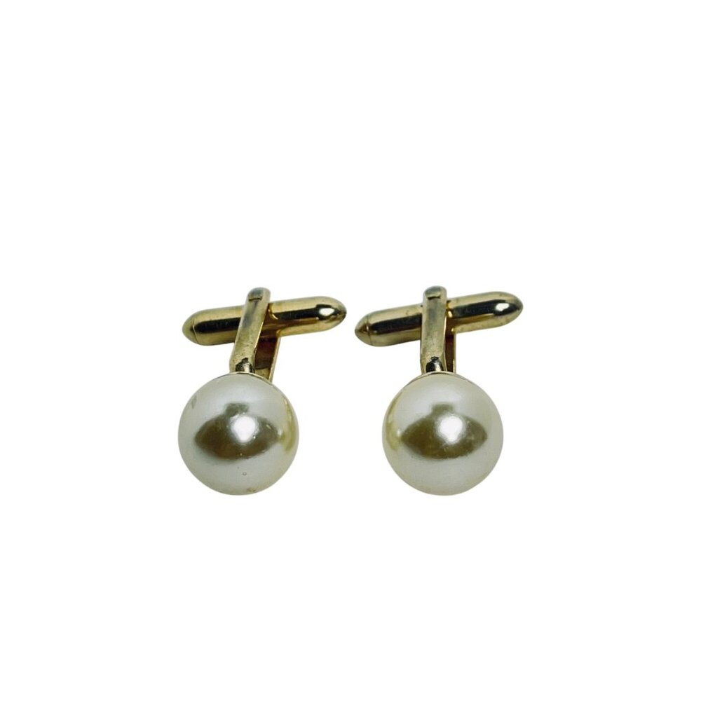 Vintage Gold Tone Faux Pearl Cufflinks (5916)